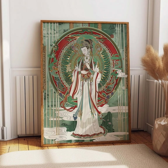 Thai Goddess Print - Traditional Red And Green Thai Buddhist Wall Art - Southeast Asian Wall Art, Modern Wall Decor, 8x12 UNFRAMED