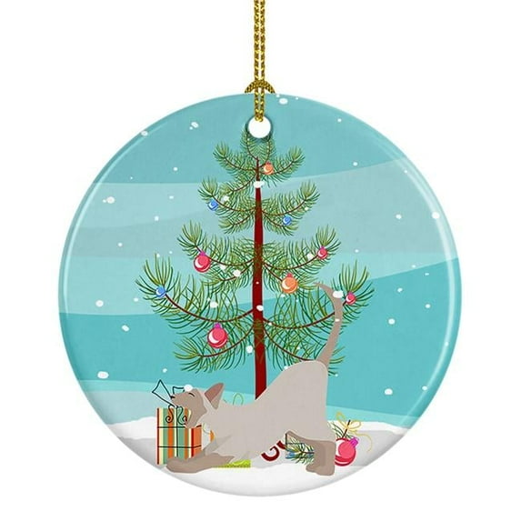 Thai Lilac Cat Merry Christmas Ceramic Ornament 2.8 in x 2.8 in