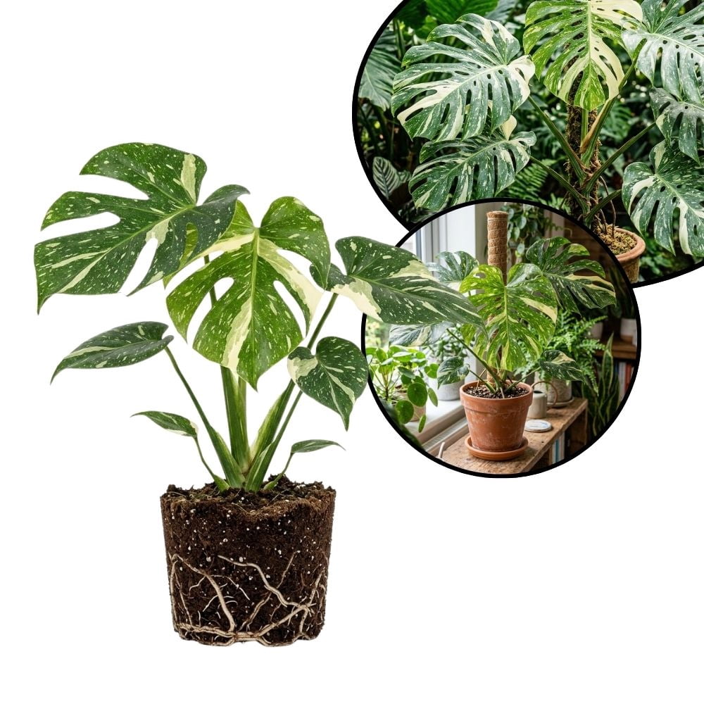 Thai Monstera Live Plant, Indoor Tropical Houseplant, 4-6 Inch Variegated Monstera Plant for Living Space