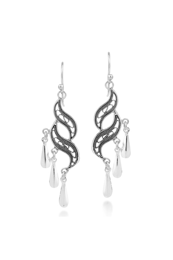 Thai Princess Swirl .925 Sterling Silver Dangle Earrings