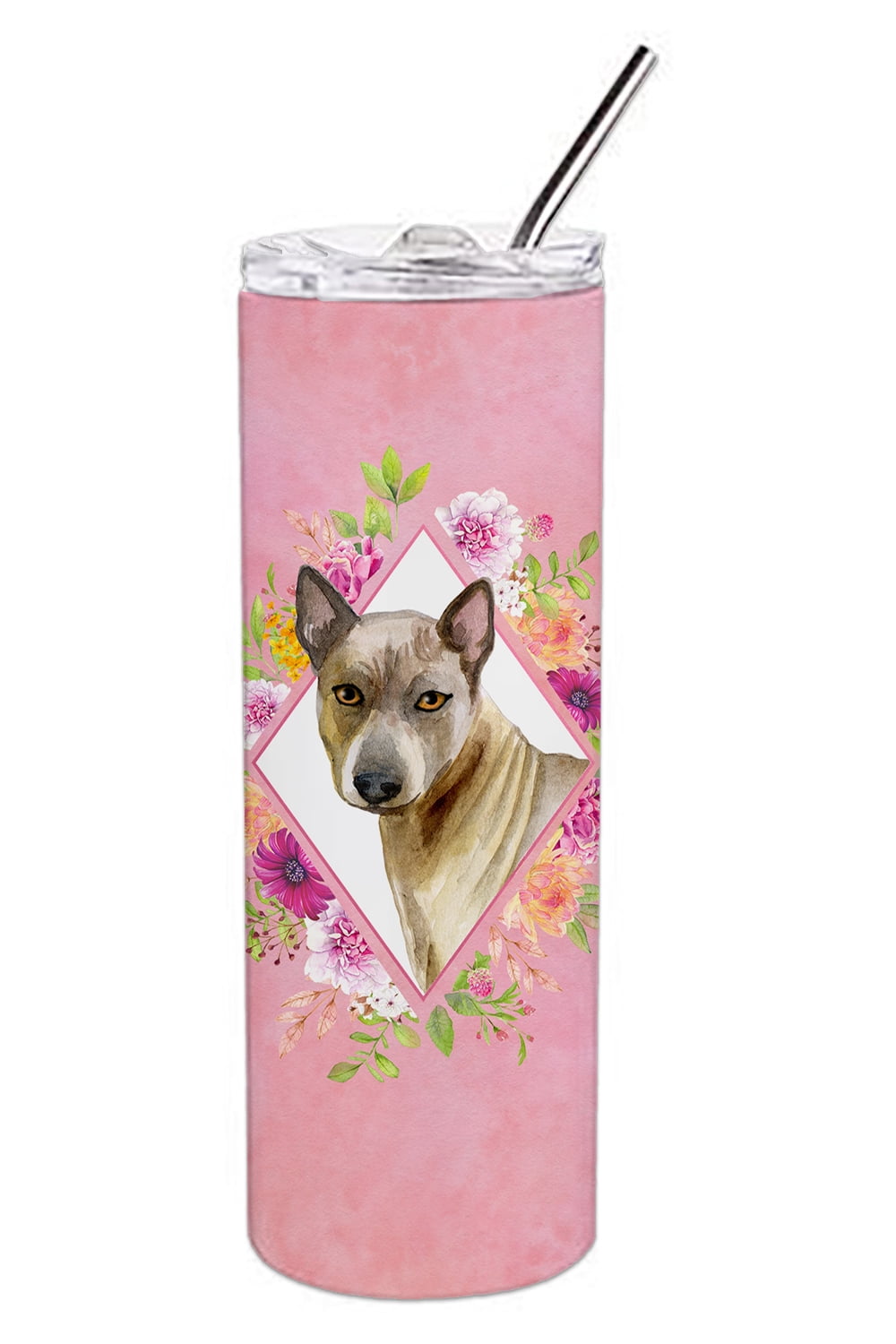 Thai Ridgeback Pink Flowers Double Walled Stainless Steel 20 oz Skinny Tumbler