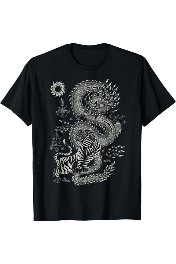 Thai Talisman Tiger Dragon Thailand Traditional Art Graphic T-Shirt