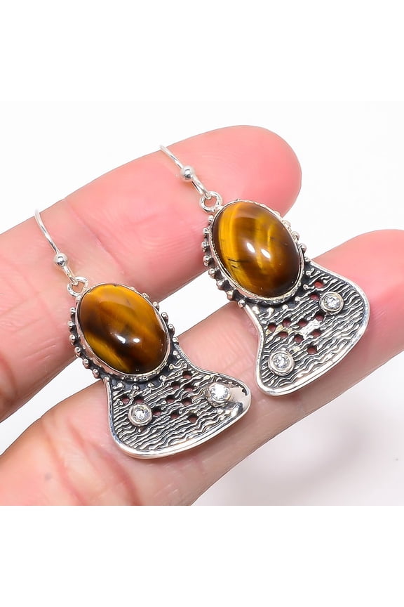 Thai Tiger'S Eye, Christmas Gift, Gemstone Silver Jewelry, Tiger'S Eye Earring, New Year Sale