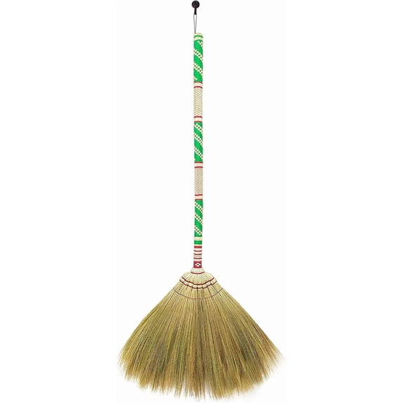 Thai Vintage Retro Grass Broom Stick, Asian Straw for Wedding Jumping, Witch, House, Long With Solid Wood Handle - Primitive Sweeping Dirt Dust Garbage