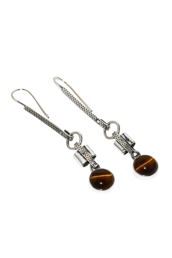 Thai Yellow Tiger Eye Solid 925 Sterling Silver Earring Size 2.76", Dangle Handmade Earring, Tiger Eye Earring, Yellow Earring, Gemstone Earring, New