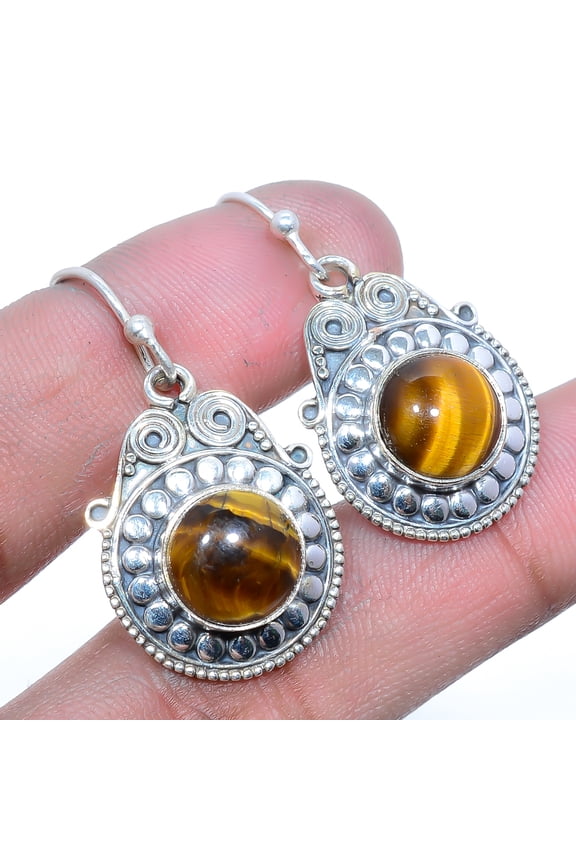 Thai Yellow Tiger'S Eye 925 Sterling Silver Earring 1.38" T93, Handmade Jewelry, Dangle Earring