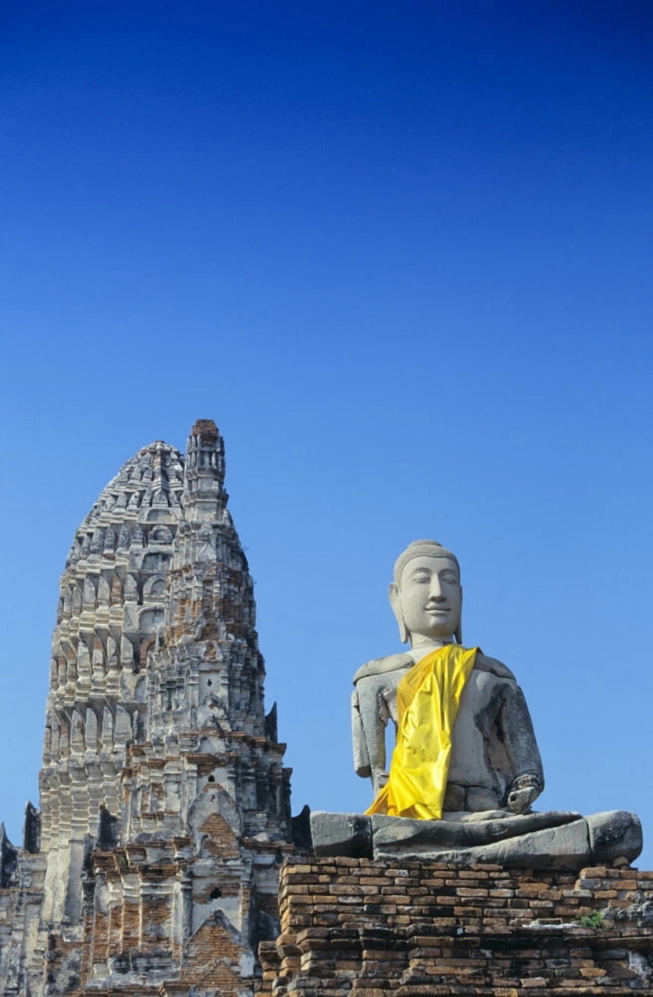 Thailand Ayuthaya Wat Chai Wattanaram Buddha Statue And Temple Canvas Art - Richard Maschmeyer Design Pics (22 x 36)