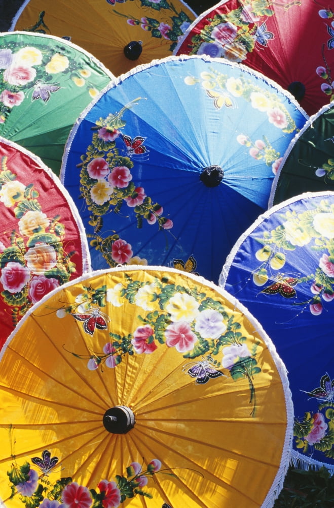 Thailand Ayutthaya Bang Sai Folk Arts And Crafts Village Hand Painted Umbrellas Variety Of Colors Canvas Art - Bill Brennan Design Pics (12 x 19)