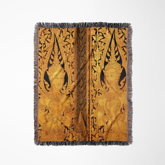 Thailand, Bangkok. Door Detail At Wat Pho Temple., Woven Blanket