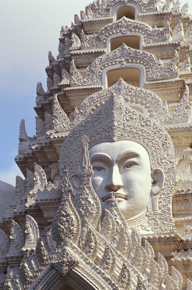 Thailand Bangkok Wat Ratchapradt Buddha Image On Ornate Stone Temple Canvas Art - Bill Brennan Design Pics (22 x 34)