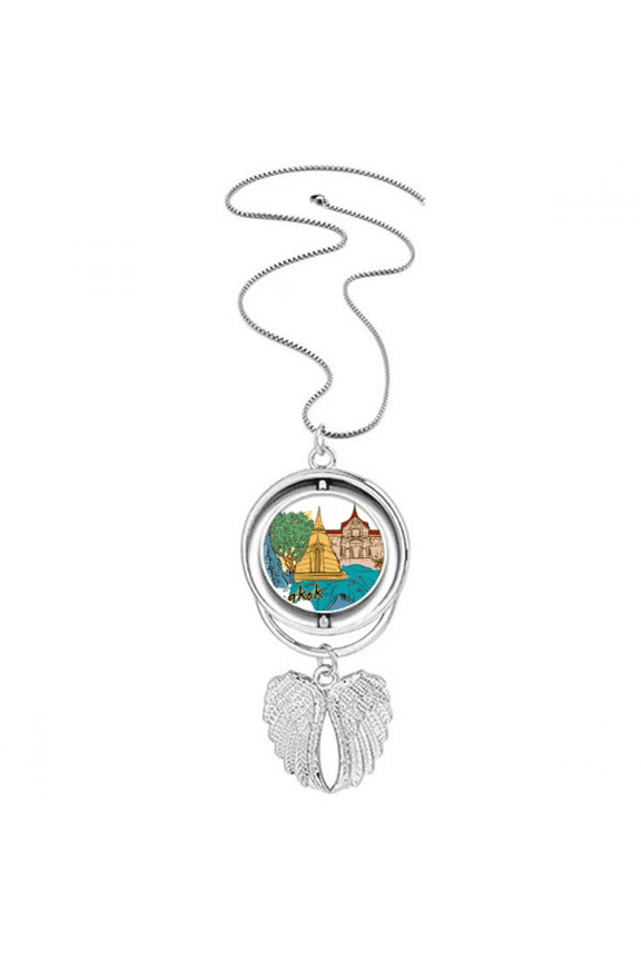 Thailand Bangkok Watercolor Pendant Angel Wings Rotating Necklace Jewelry