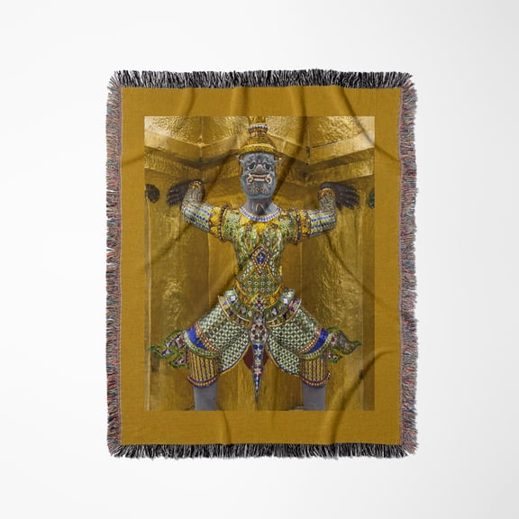 Thailand, Bangkok. Yaksha Demon Guards Golden Chedi At Wat Phra Kaew., Woven Blanket