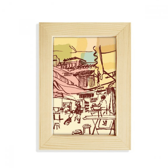 Thailand Brief Strokes Prosperous Village Desktop Display Photo Frame Picture Art Painting 5x7 inch