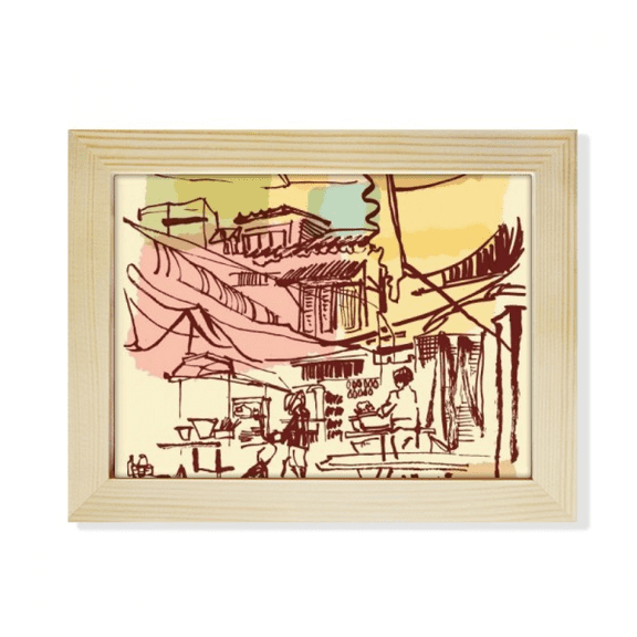 Thailand Brief Strokes Prosperous Village Desktop Photo Frame Picture Art Decoration Painting 6x8 inch