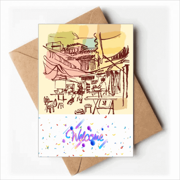 Thailand Brief Strokes Prosperous Village Welcome Back Greeting Cards Envelopes Blank
