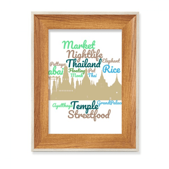 Thailand Building Temple Landmark Wordcloud Desktop Wooden Photo Frame Display Picture Art Painting Multiple Sets
