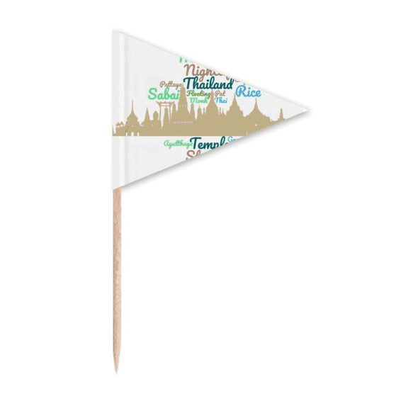 Thailand Building Temple Landmark Wordcloud Toothpick Triangle Cupcake Toppers Flag
