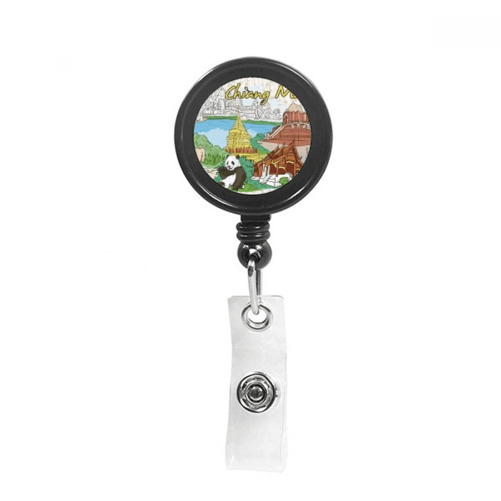 Thailand Chiang Mai Panda Temple Retractable Keychain Badge Holder ID Badge