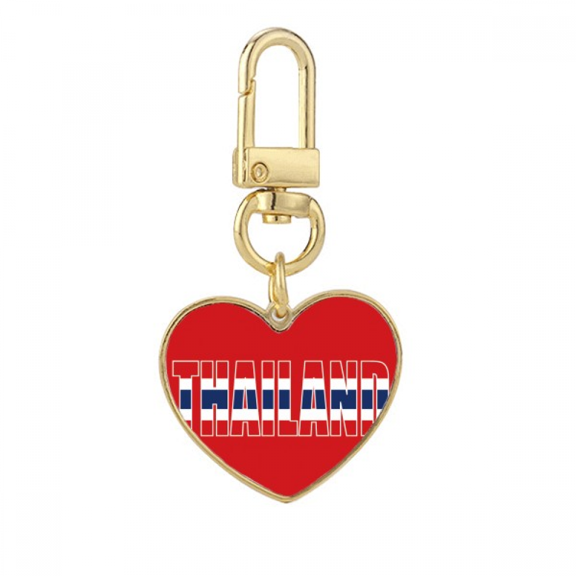 Thailand Country Flag Name Gold Heart Keychain Metal Keyring Holder