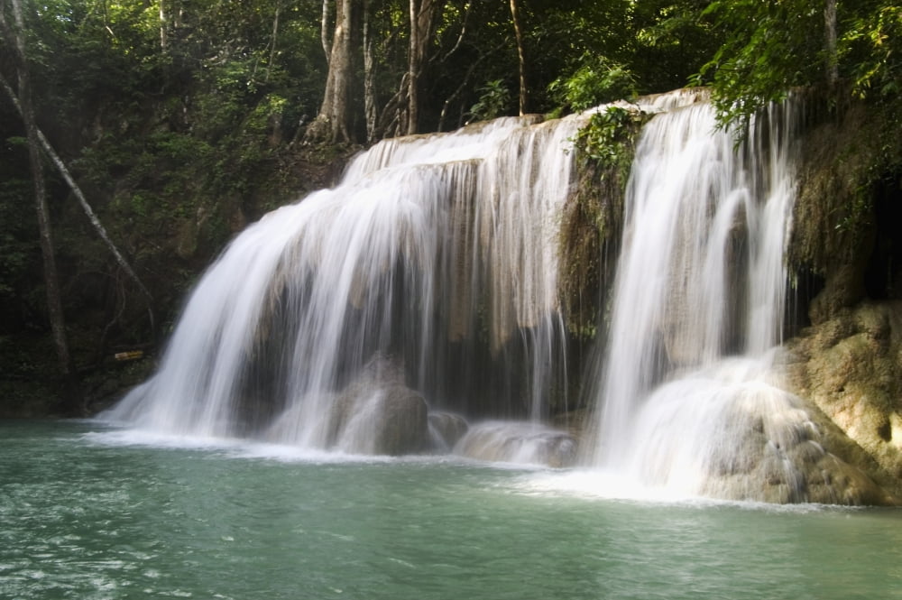 Thailand Kanchanaburi Province Erawan National Park One Of The Falls From The 7-Tiered Erawan Waterfall Canvas Art - Bill Brennan Design Pics (17 x 11)