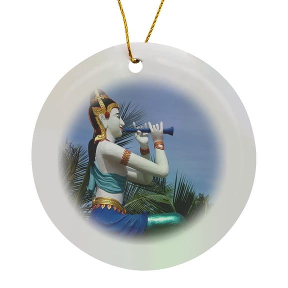 3drose, Thailand, Ko Samui, Thai Goddess Statue -as36 Cmi0211 - Cindy Miller Hopkins, Circle Porcelain Ornament