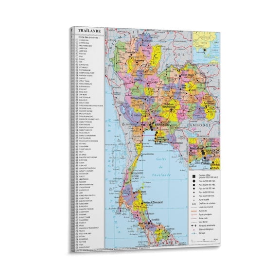 Thailand Map Poster Wall Art Poster Scroll Canvas Painting Picture Living Room Decor Home 08x12inch(20x30cm)