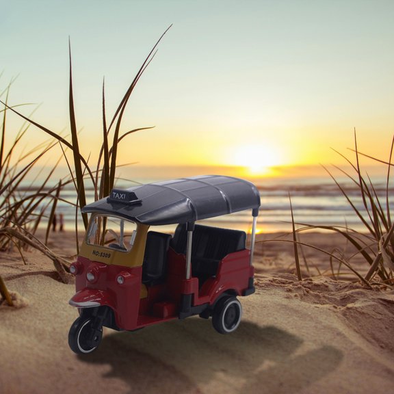 Thailand Model Retro Three Wheeled Taxi Alloy Body with Sliding Wheels Detailed Design for Cake Topper Desk Display Collectible Kids