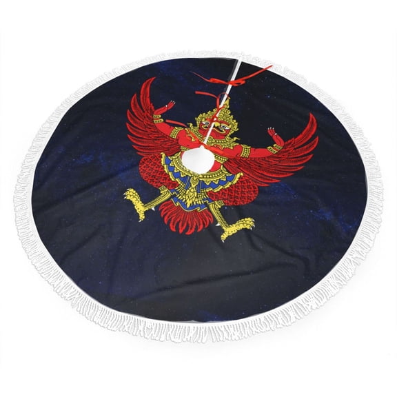 Thailand National Emblem Christmas Tree Skirts with Tassel Decorations Indoor Outdoor for Holiday Party Home Decor 30"