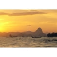 thumbnail image 1 of Thailand Phangna Bay Boats Anchored Pier And Mountains At Sunset Golden Orange Sky Poster Print, 1 of 3