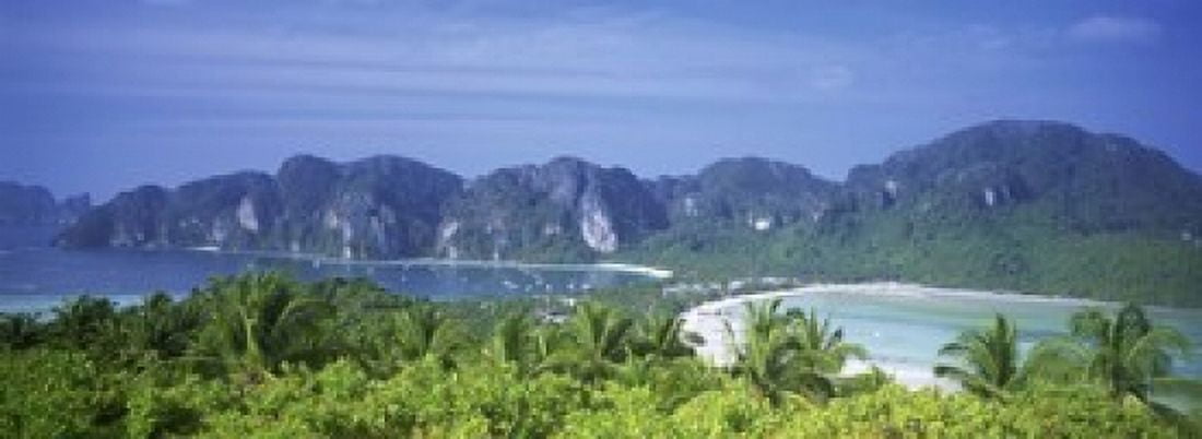 Thailand Phi Phi Islands Mountain range and trees in the island Canvas Art - Panoramic Images (18 x 7)