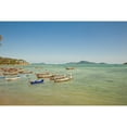 thumbnail image 1 of Thailand Phuket Rawaii Beach Longtail boats along the shoreline Land in distance. Poster Print, 1 of 3