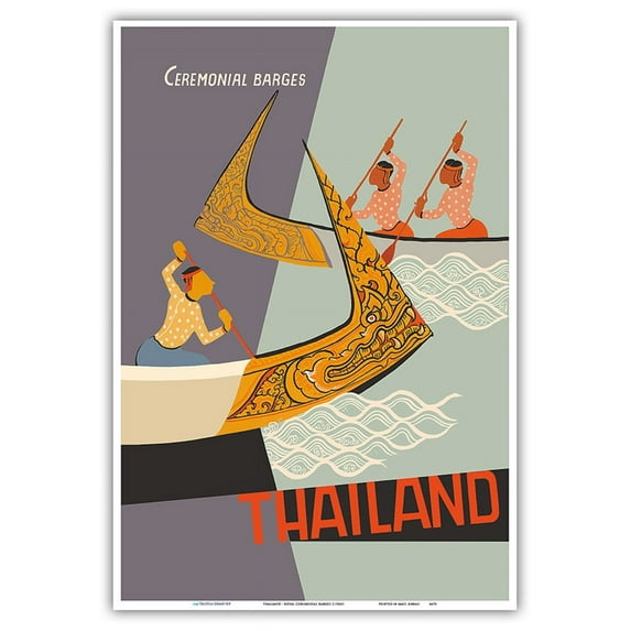 Thailand - Royal Ceremonial Barges - Vintage Travel Poster c.1960s - Master Art Print (Unframed) 13in x 19in