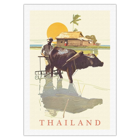 Thailand - SS Malolo Menu Cover - Vintage Ocean Liner Travel Poster by Maurice Logan c.1928 - Fine Art Rolled Canvas Print (Unframed) 27in x 40in