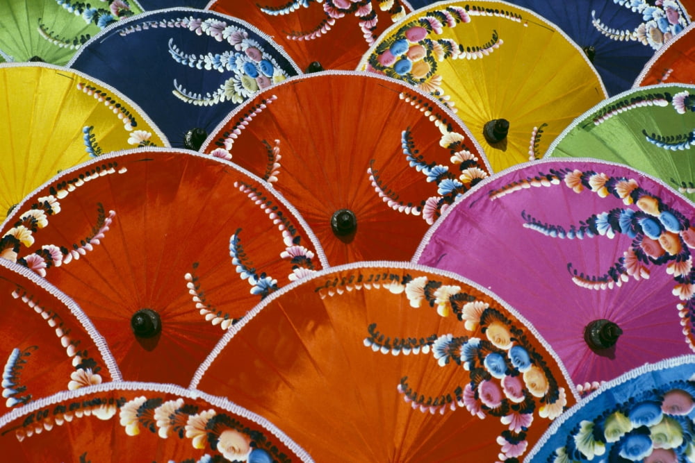 Thailand Silk Umbrella Factory Close-Up Of Many Colorful Umbrellas Canvas Art - Richard Maschmeyer Design Pics (38 x 24)