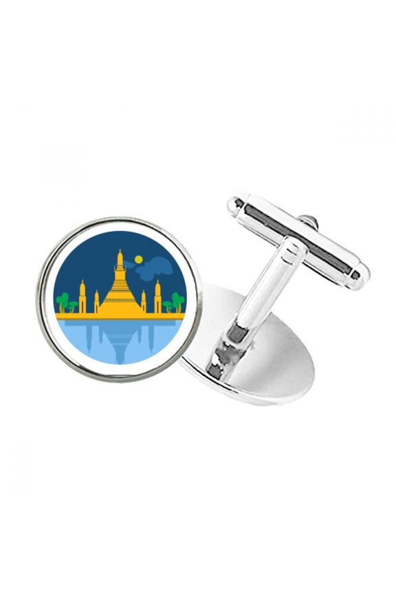 Thailand Special Temple Shield Round Button Cuff Clip Stud Cufflinks