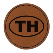 Thailand TH 2.5" Faux Leather Round Engraved Iron-On Patch - Brown