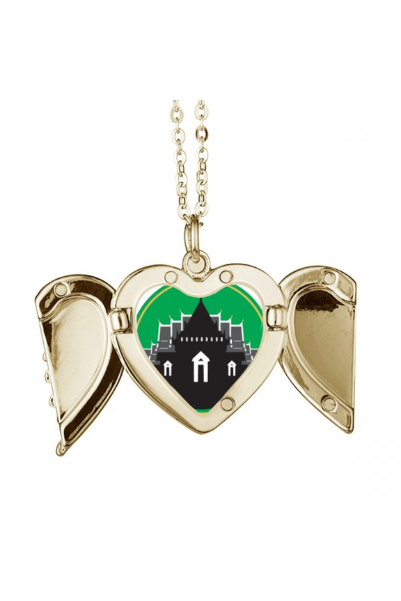 Thailand Thailand Temple Shield Folded Wings Peach Heart Pendant Necklace