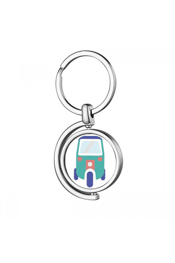 Thailand Three Wheeled Tractor Art Illustration Rotating Keychain Metal Keyring Holder