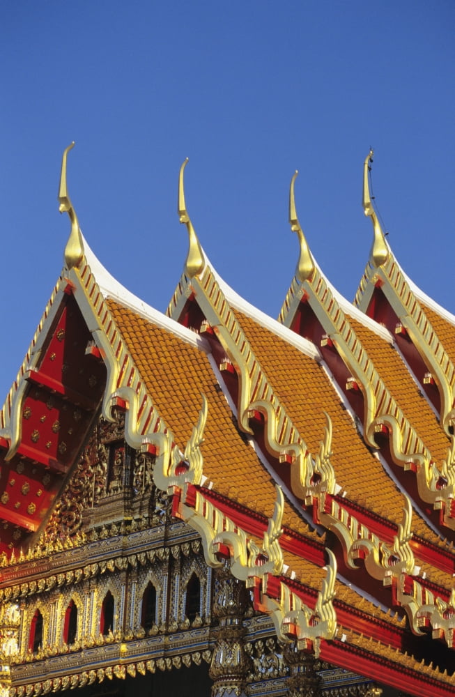 Thailand Top of gold trimmed temple of Wat Benjamabophit (Marble Temple) Bangkok Canvas Art - Richard Maschmeyer Design Pics (11 x 18)
