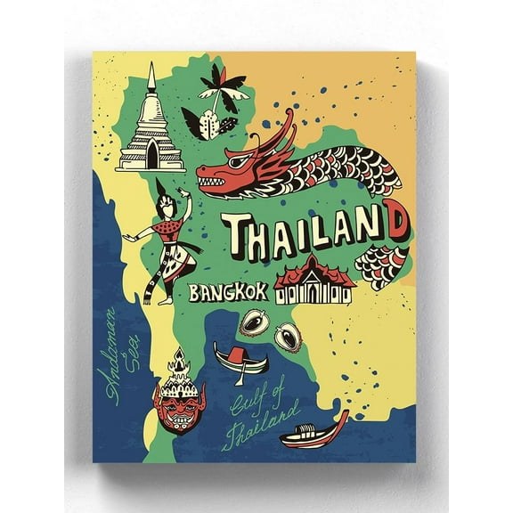Thailand Tourism Map Wrapped Canvas  -Image by Shutterstock,
