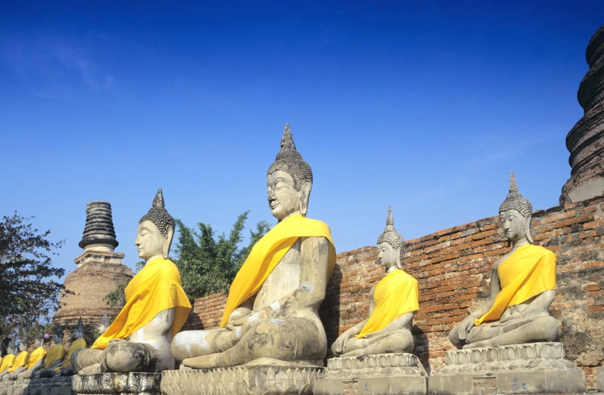 Thailand Wat Yai Chai Mongkol View of Boddhistava Statues Sukhothai Historical Park Canvas Art - Richard Maschmeyer  Design Pics (18 x 11)