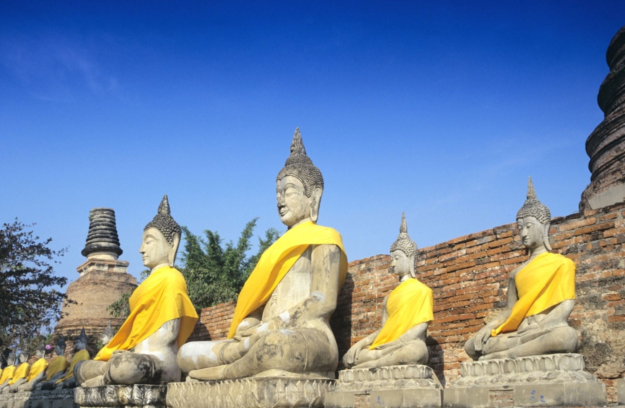 Thailand Wat Yai Chai Mongkol View of Boddhistava Statues Sukhothai Historical Park Canvas Art - Richard Maschmeyer Design Pics (36 x 22)