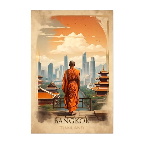 Thailand's Timeless Beauty: Vintage Bangkok Poster - Bangkok Bangkok Thailand Illustration Unframed Wall Art Print 8 x 12 inches