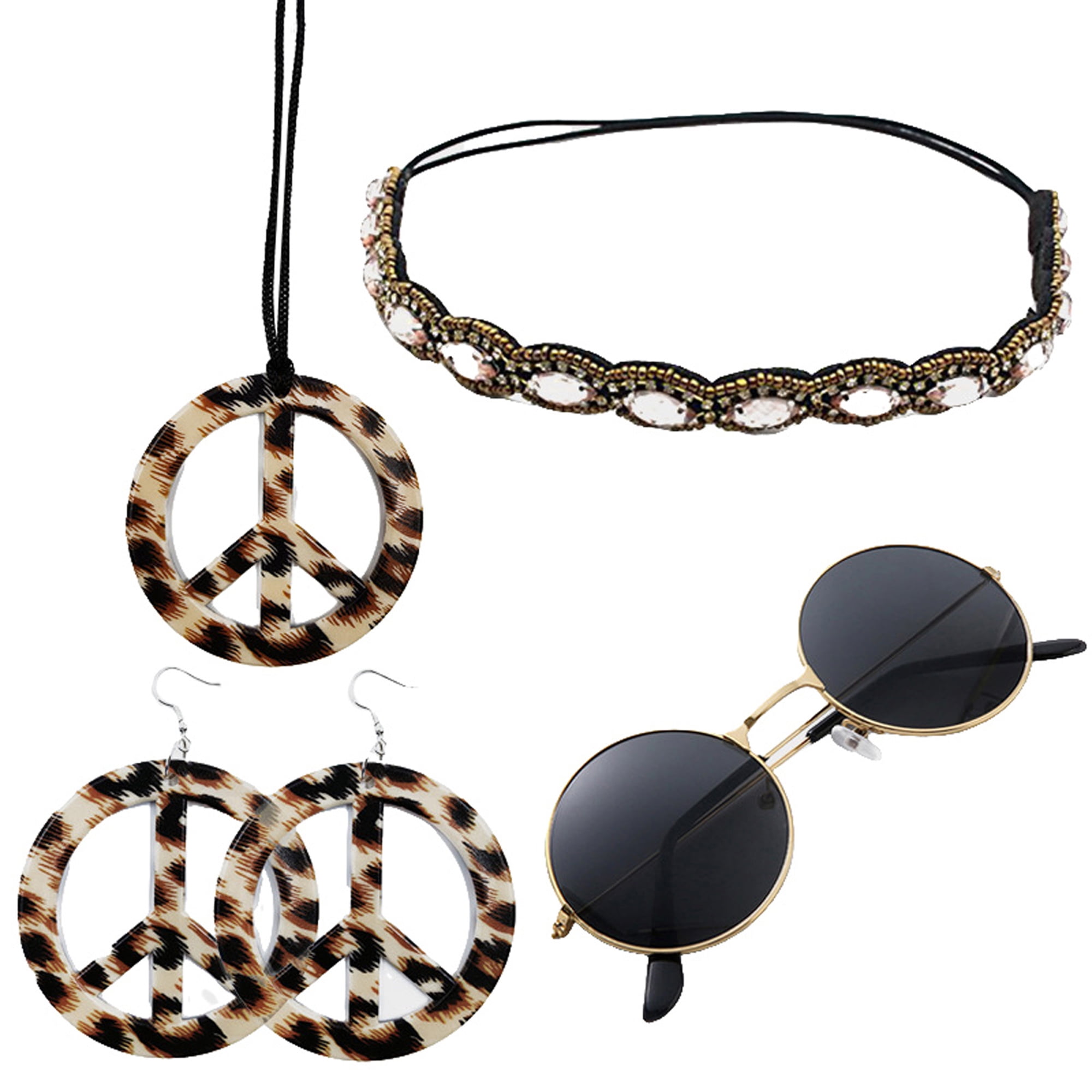 Thaisu 4PCS Leopard Peace Talisman Sets Earrings Necklace Headgear ...