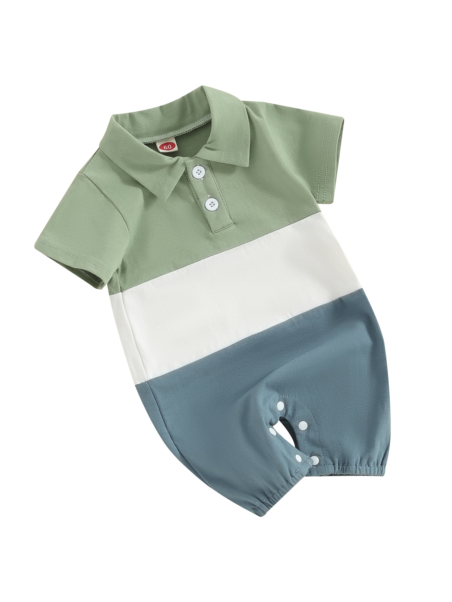 Thaisu Baby Boy Jumpsuits Summer Short Sleeve Lapel Collar Contrast