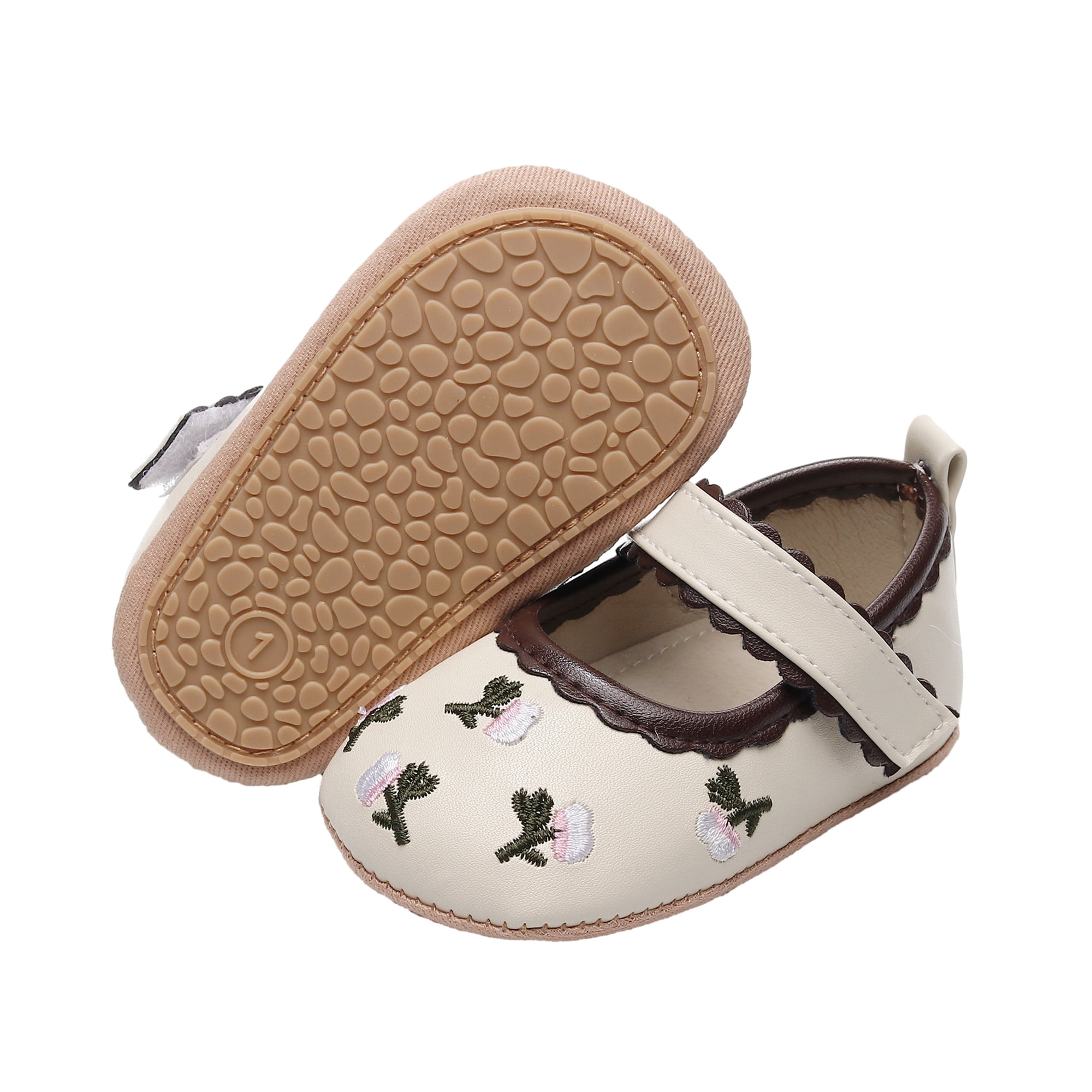 Thaisu Baby Girls Princess Shoes, Soft PU Leather Embroidery Flower Nonslip Bottom First Walker