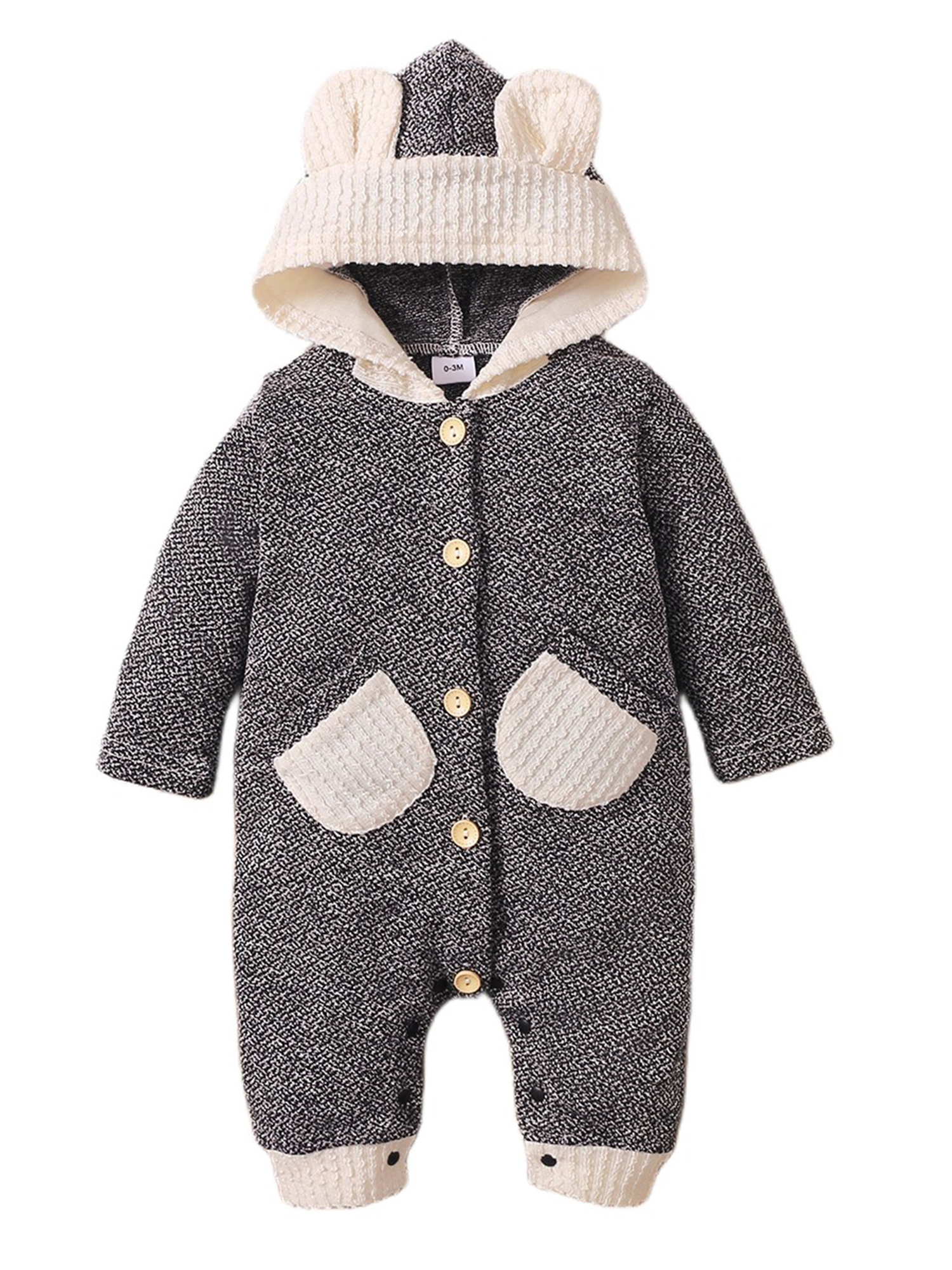 Thaisu Baby Jumpsuit, Long Sleeve Hooded Button Closure Knit Romper ...