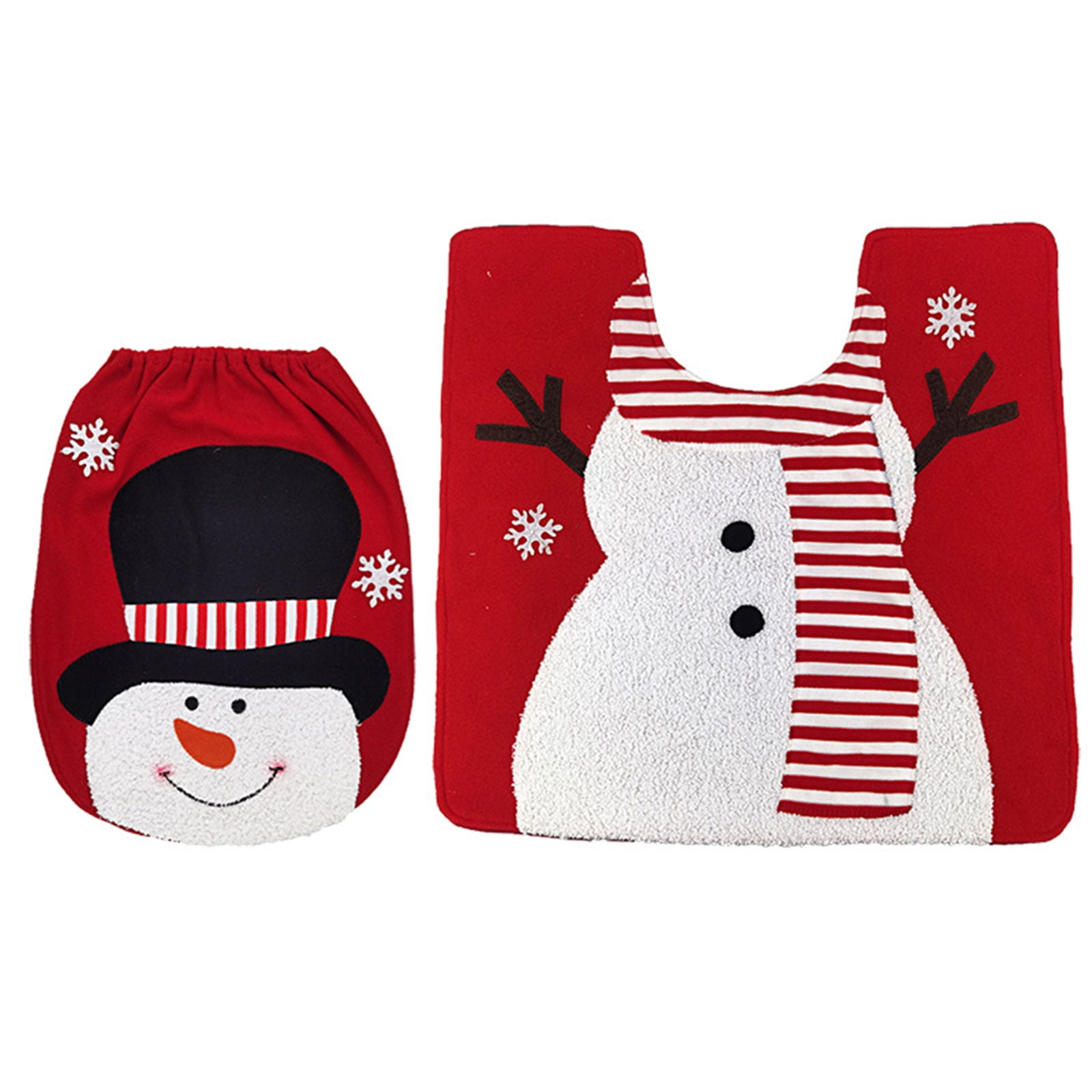 Thaisu Christmas Toilet Seat Cover Set Santa Snowman Elk Print Toilet Seat Cover + Contour Rug