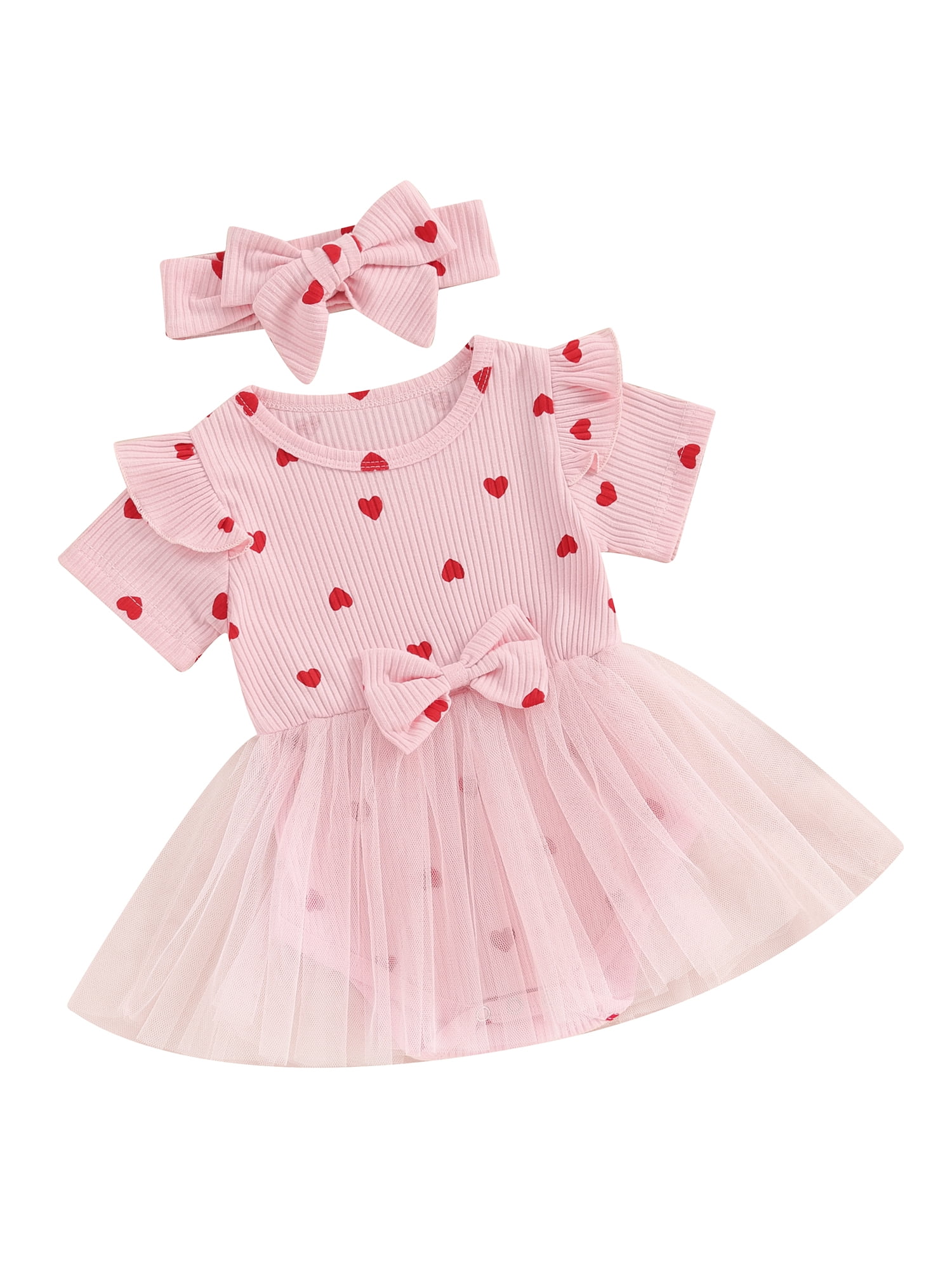 Thaisu Infant Baby Girl Valentine's Day Romper Dress With Headband