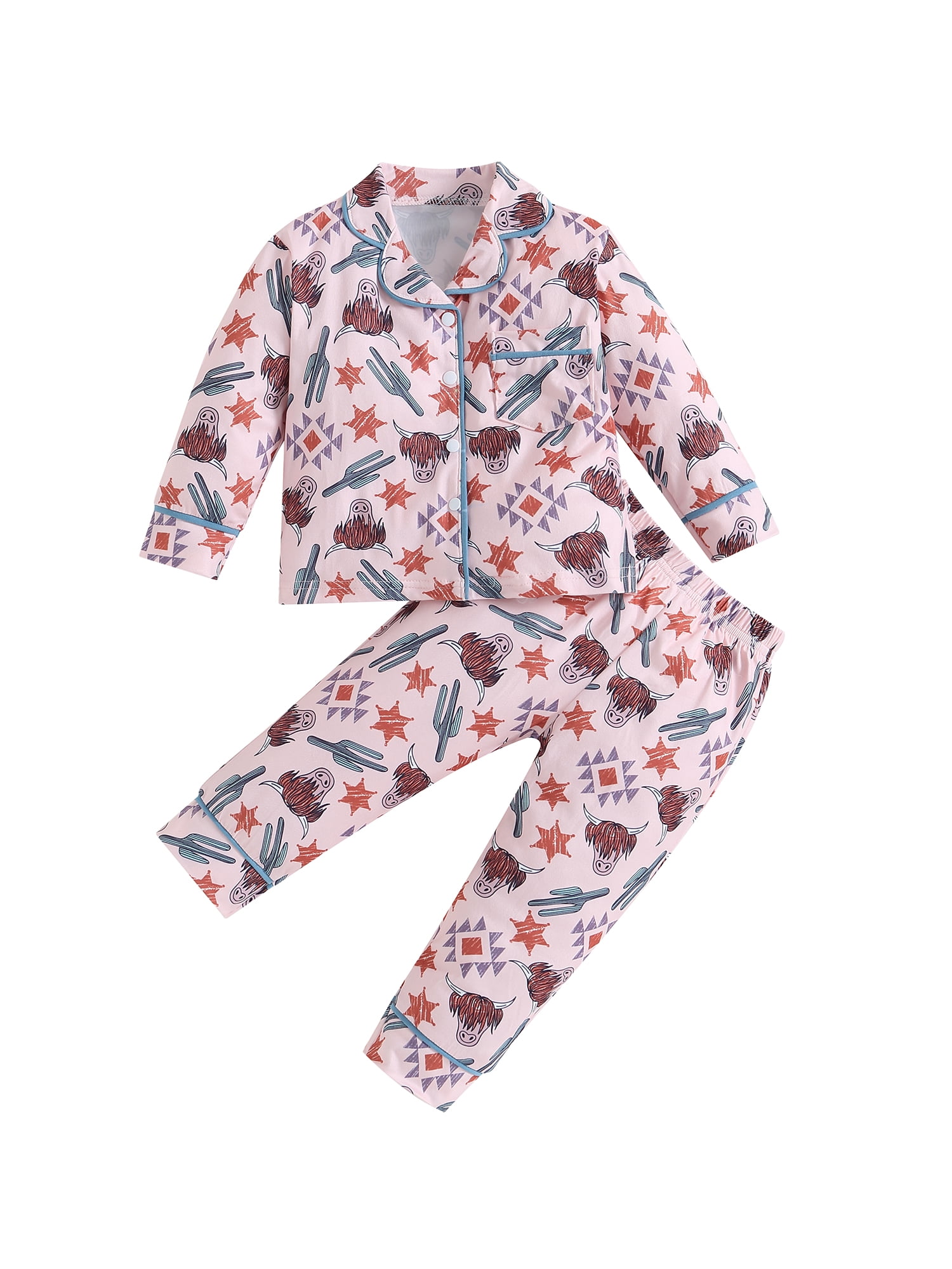 Thaisu Kid Girls Boys 2 Piece Pajamas Set Cow Print ButtonDown Pajama